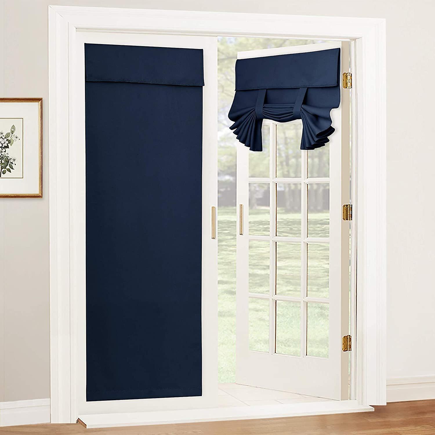 Baiccf Navy Blue Door Curtains, Blackout Privacy Door Window Shade Thermal Insulated Roll Up Blinds Small Window Decor, W26 X L96 Inch, 1 Panel