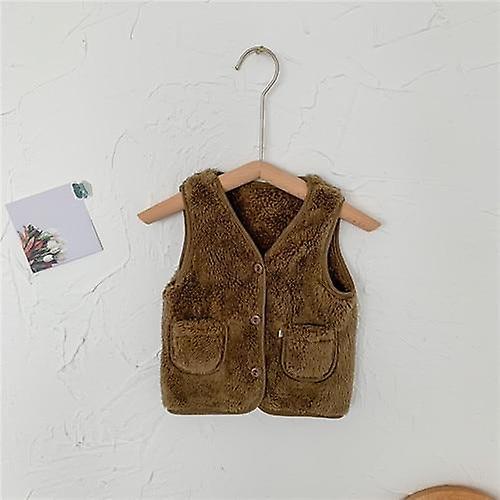 Slowmoose V Neck Winter Warm Vest, Faux Fur Waistcoat Brown 12M