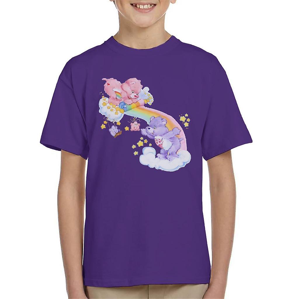 Care Bears Cheer Bear And Share Bear Unrolling A Rainbow Kid's T-Shirt Purple Large (9-11 yrs)