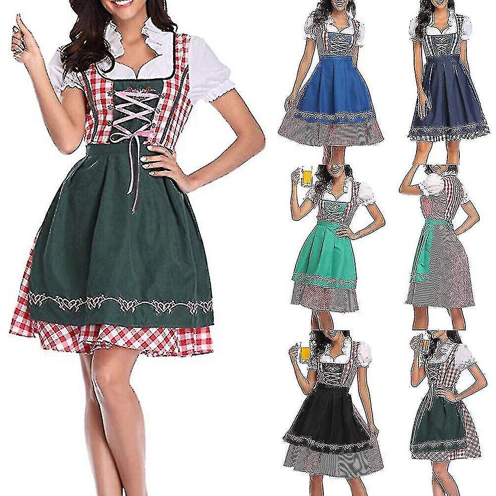 Oktoberfest Beer Costume Women's Oktoberfest Beer Costume Dress Denim Blue Check XL