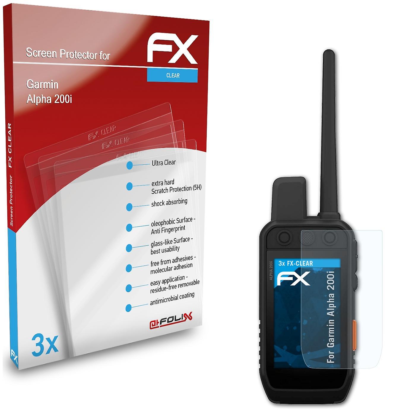 atFoliX 3x protective film compatible with Garmin Alpha 200i screen protector clear 01 FX-CLEAR