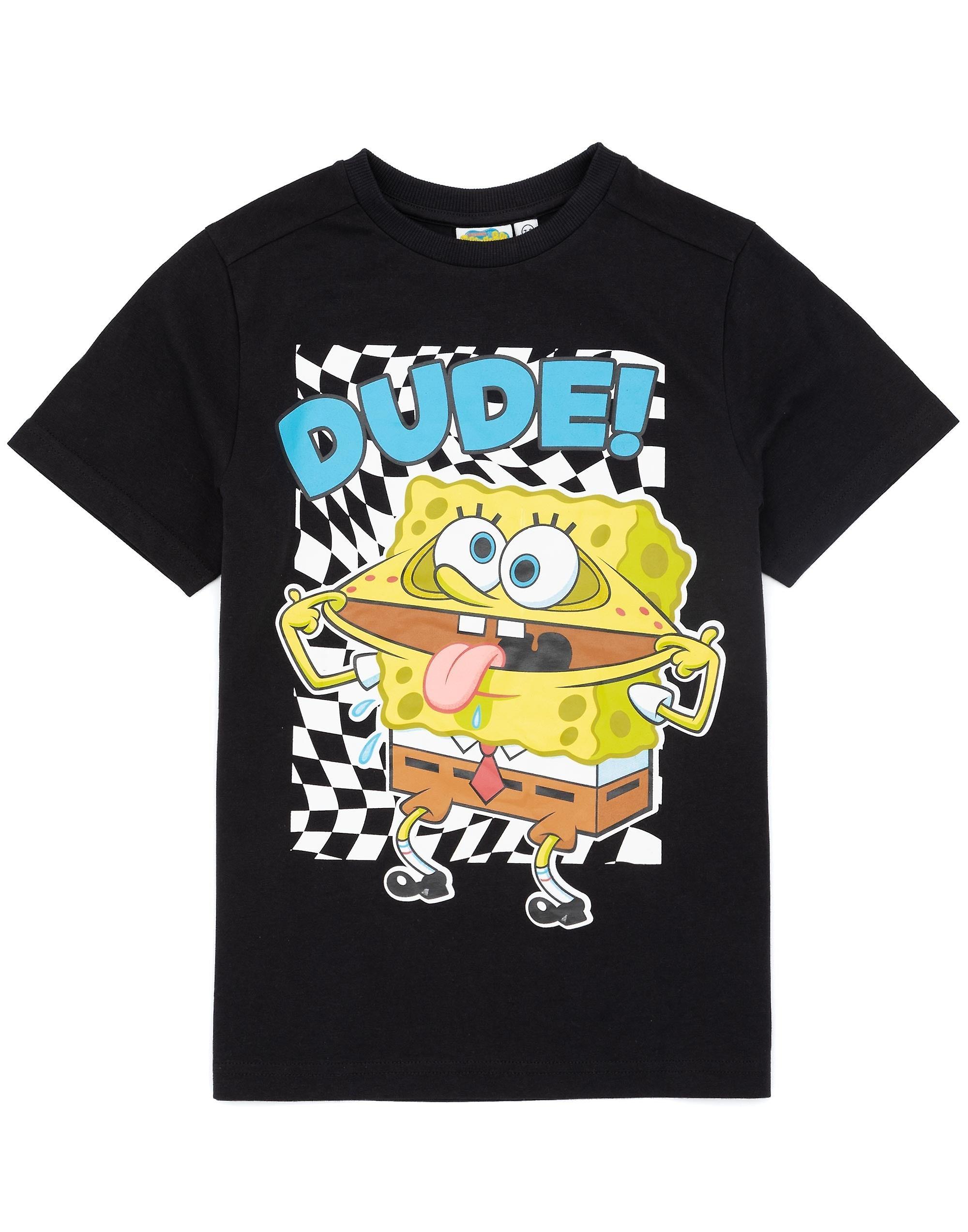 SpongeBob SquarePants Boys Short Sleeved T-Shirt Black Dude! Spongebob Placement Print 5-6 Years