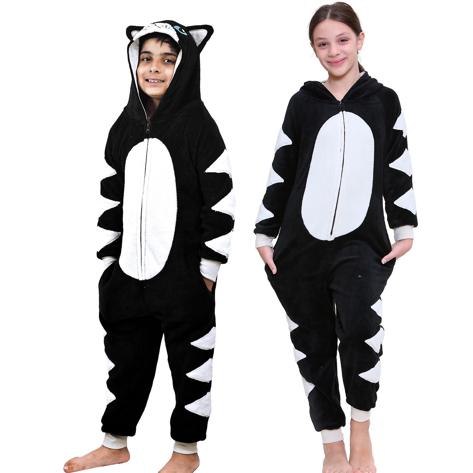 A2Z 4 Kids Kids Unisex Super Soft Fleece Black Cat Print Onesie 11-12 Years