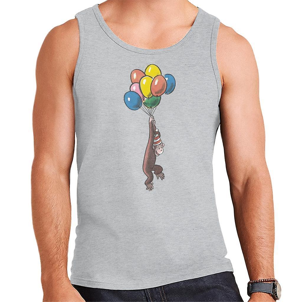 Curious George Balloon Flying Hat Men's Vest Heather Grey Medium