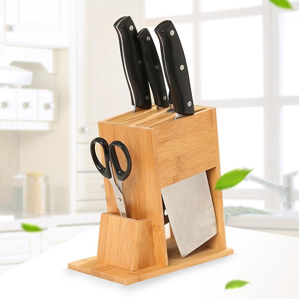 unbrand Knife Block Rubber Wood - Knife Holder - Knife Block Without Knife - Cycle For 5 Different Knives -