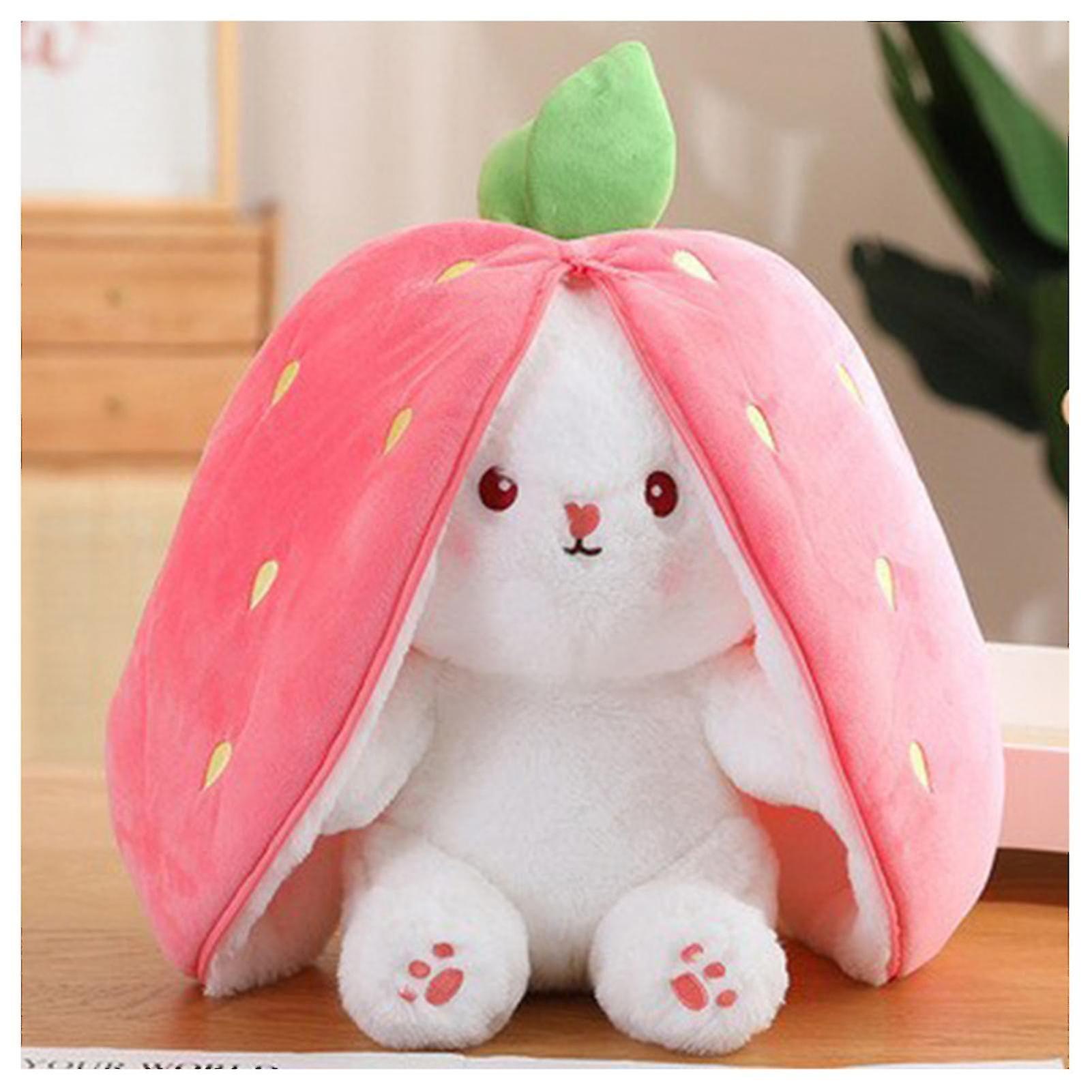 Woyaz Rabbits Muppet Toys Reversible Carrots Strawberrys Bunny Pillow Plush Toy Doll For Boys Girls Strawberry Rabbit 35cm