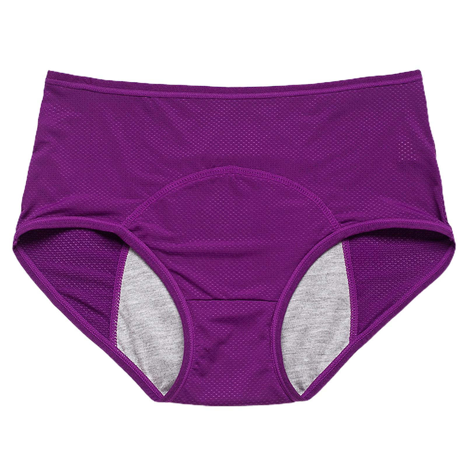 Fianao Leak-proof Breathable Menstruation Briefs Extra Protection Mid Rise High Rise Stretchy Menstrual Panties Purple 5XL