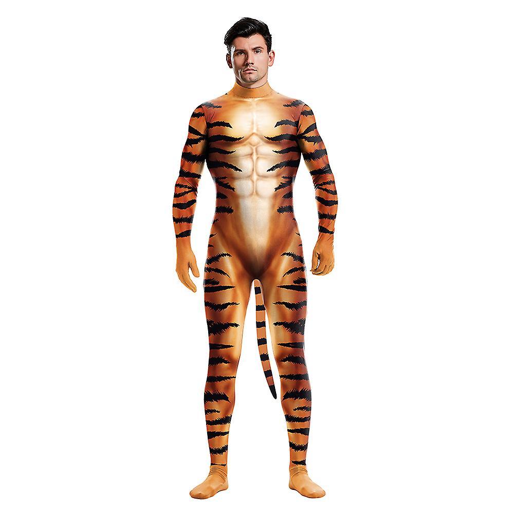 Baiyis Adult Men's Tiger 3d Printed Jumpsuit Animal Cosplay Halloween Disguise Carnival Costume M