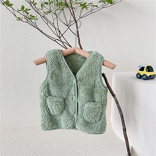 Slowmoose V Neck Winter Warm Vest, Faux Fur Waistcoat Light Green 18M