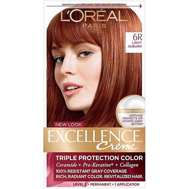 Loreal Paris L'oreal Paris Excellence Creme Permanent Triple Protection Hair Color, 6r Light Auburn, 1 Kit