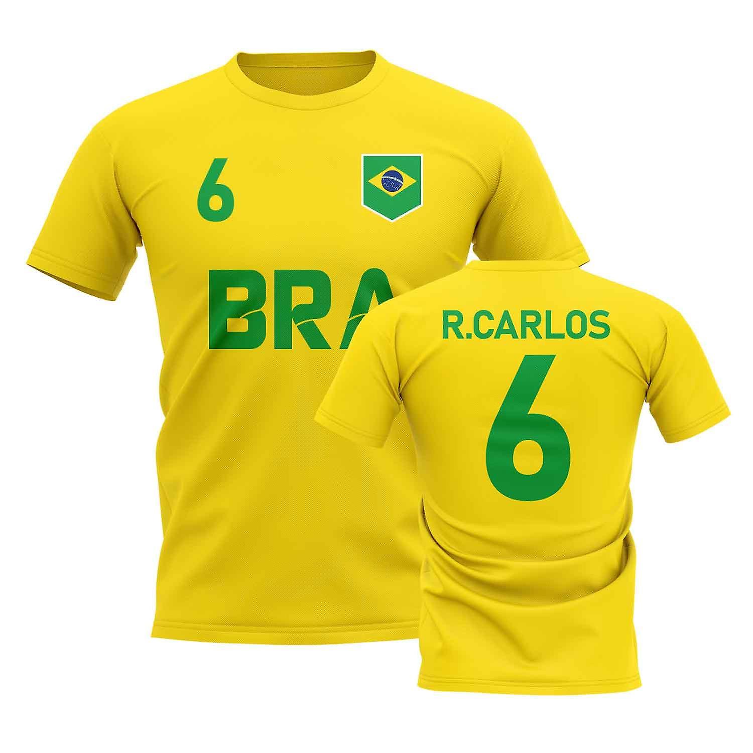 UKSoccerShop Roberto Carlos Country Code Hero T-Shirt (Yellow) XLB (12-13 Years)