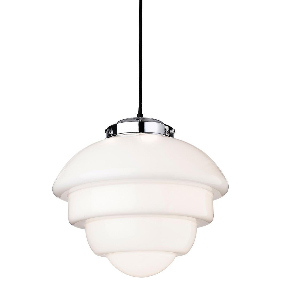 Art 1 Light Ceiling Pendant Chrome Opal White Glass E27