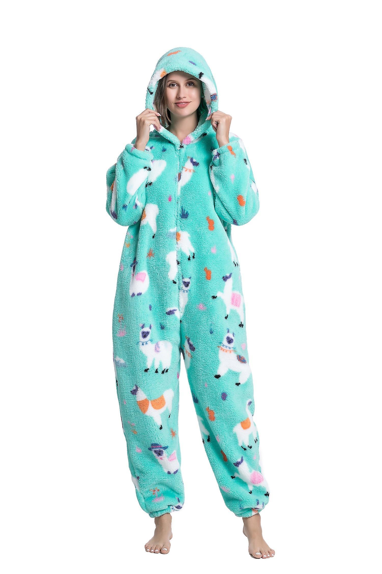 Ilwhe Animals Jumpsuit Women's Fleece Pajamas Adult Animal Halloween Cosplay Costumes Alpaca L