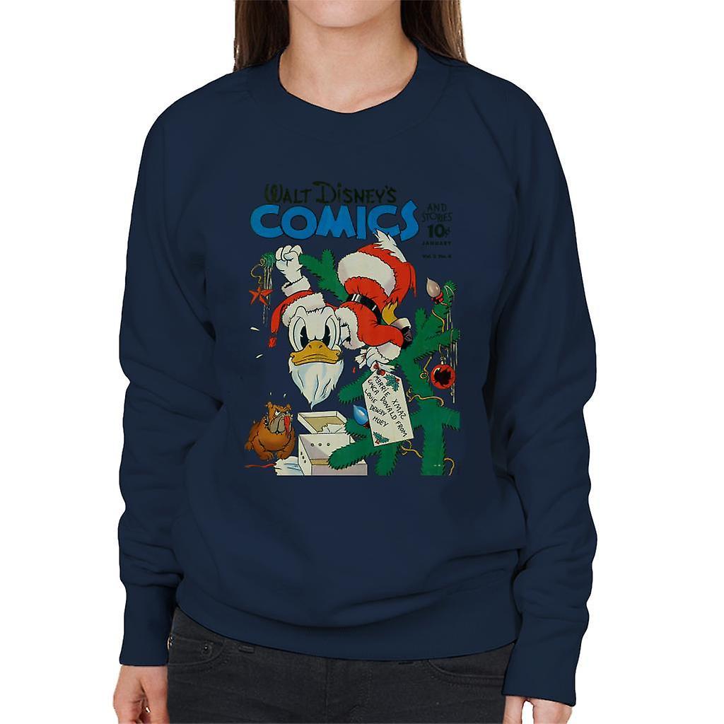 Disney Christmas Donald Duck As Santa Women's Sweatshirt Navy Blue Small