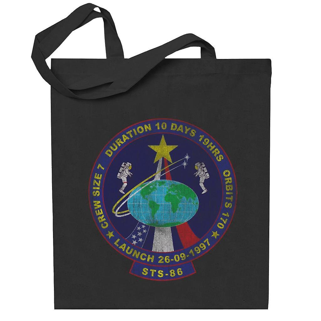 NASA STS 86 Atlantis Mission Badge Distressed Totebag Black 38 x 42 cm