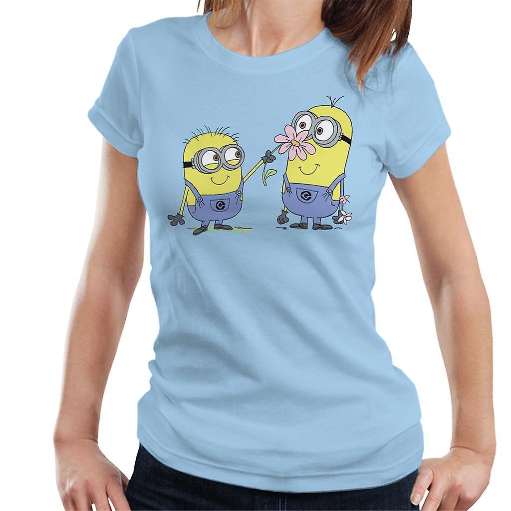 Despicable Me Minions Sniffing Flower Women's T-Shirt Sky Blue Large