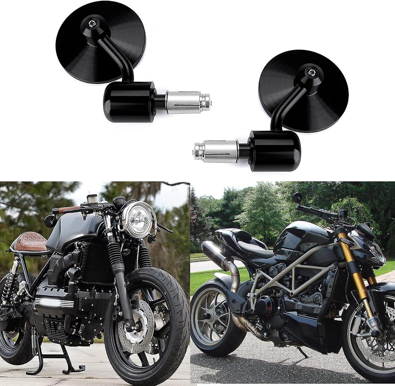 Universal Black Motorcycle Aluminum Rearview Side Mirrors 7/8" Bar End For Cafe Racer Bobber Cruiser Scooter (Black#1) (SJJYV)