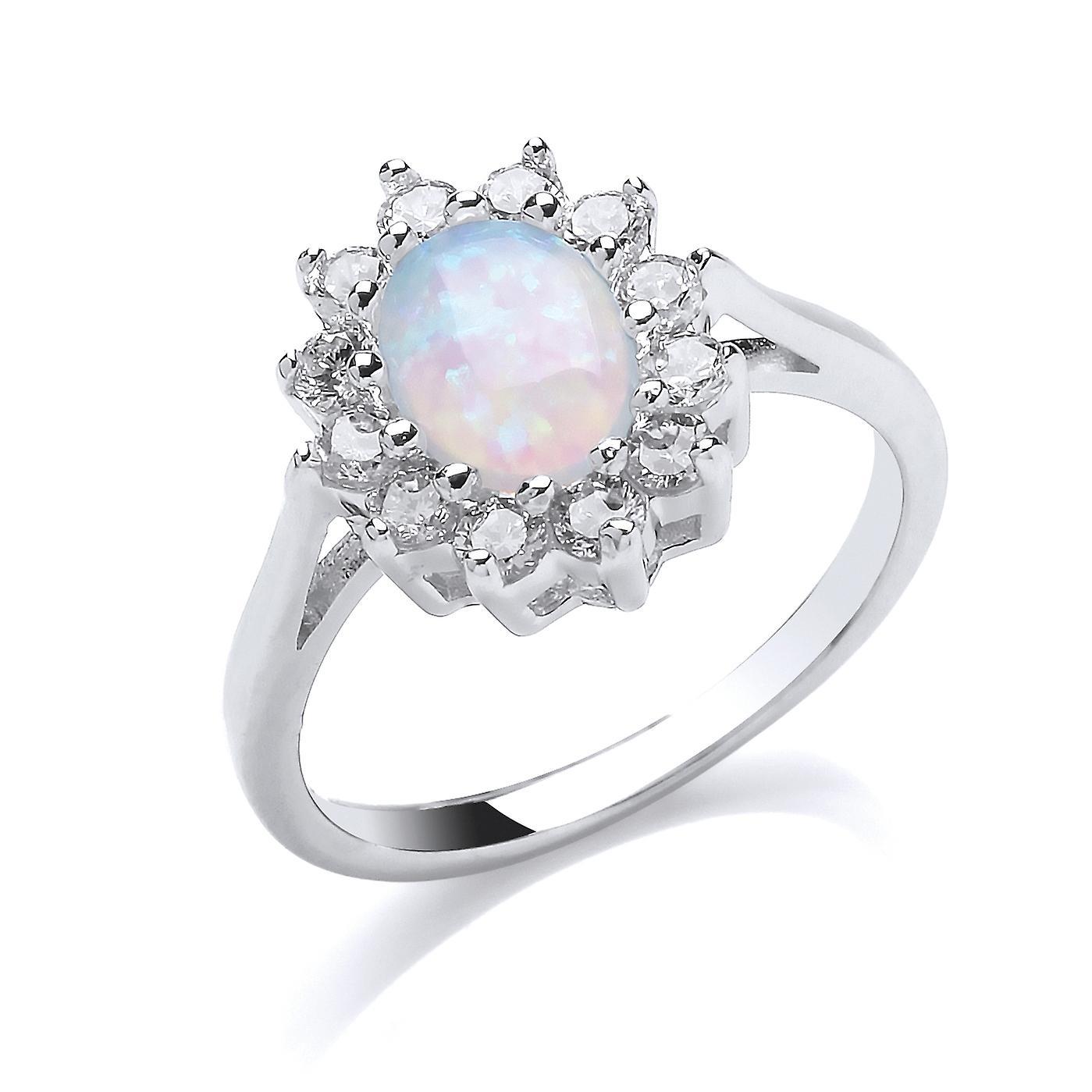 Silver Oval Opal Royal Cluster Cluster Ring - GVR564OP