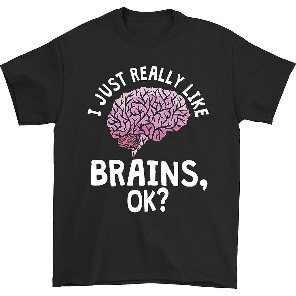 HISHARK I just really like brains ok t-shirt Black S