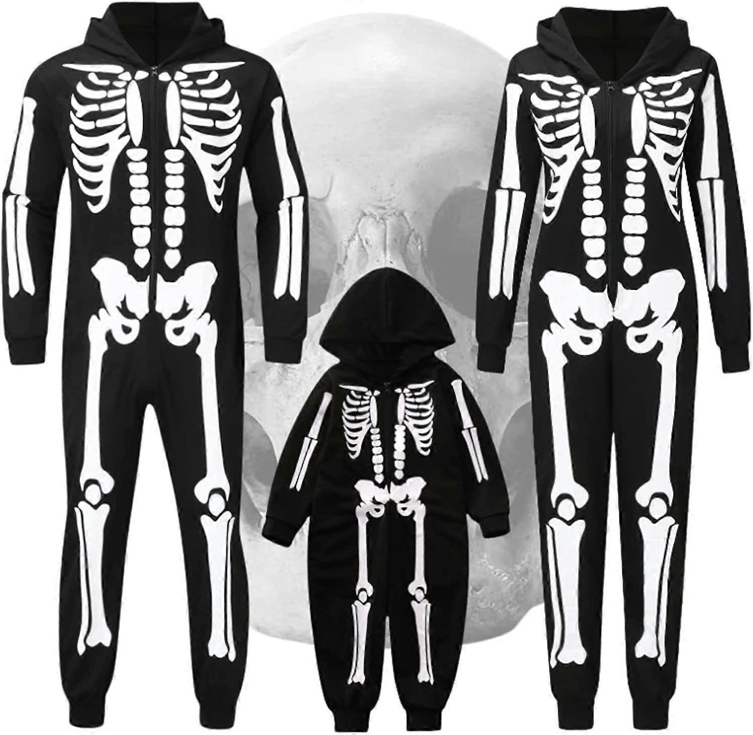 Morakot Skeleton Onesie Adult, One-Piece Zipper Skeleton Glow Costume For Halloween, Themed Party Family Pajamas Sets Black Men Large