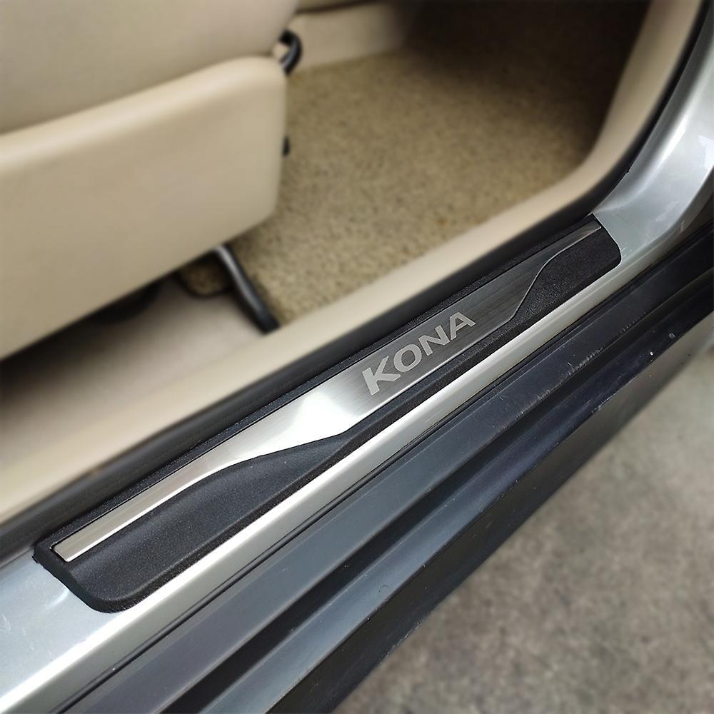 carhanson Car Accessories Door Sill Plate For Hyundai Kona 2017-2023 Door Sill Strip Threshold Protection Silver One-size