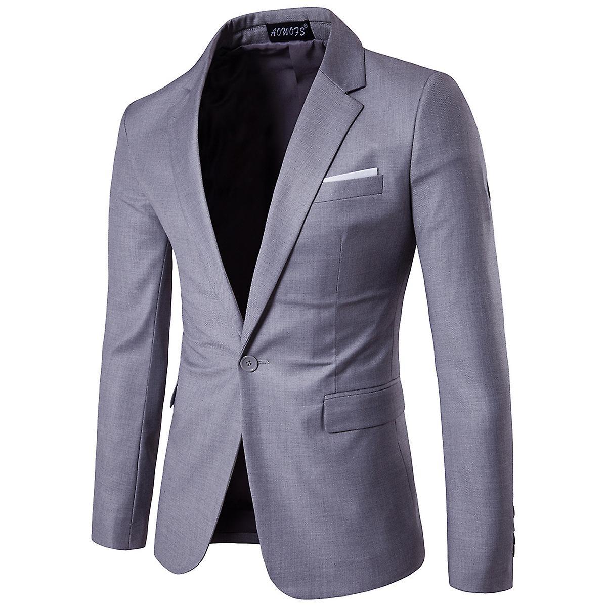 Allthemen Mens Slim fit Blazer Business Wedding Solid Color Suit Jacket Light Grey M