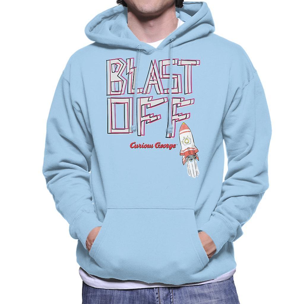 Curious George Blast Off Rocket Men's Hooded Sweatshirt Sky Blue Small