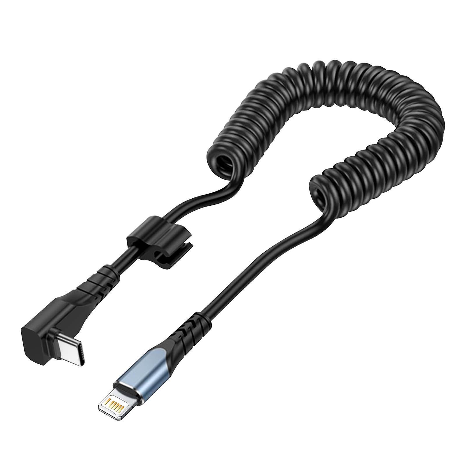 Avizar Coiled USB-C to iPhone/iPad Lightning Cable 90 Angled, 1.2m Black