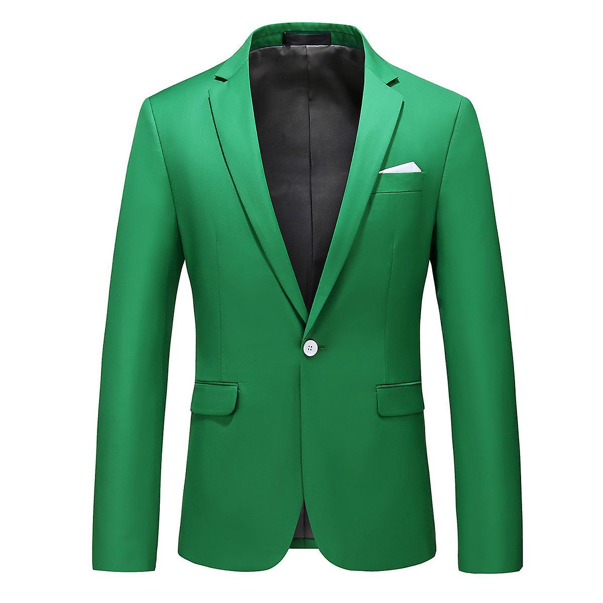 Yynuda Mens Business Solid Color One Button Notched Lapel Suit Jacket 10 Colors Green 2XL