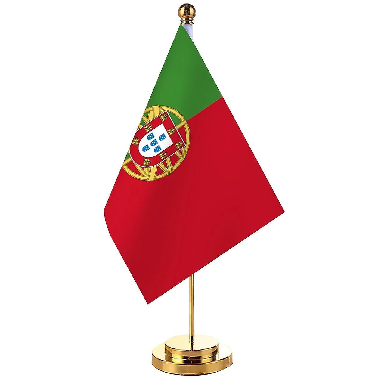 Scitoo 14x21cm Office Desk Flag Of Portugal Banner Boardroom Table Stand Pole Stick The Portuguese Cabinet Flag Set Meeting Room Decor Portugal Gold