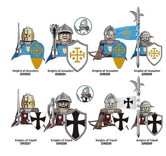 YM Studio Medieval Castle Knight Templar Soldiers Figures MOC Building Blocks Toy Military Weapons Shield Flag Helmet