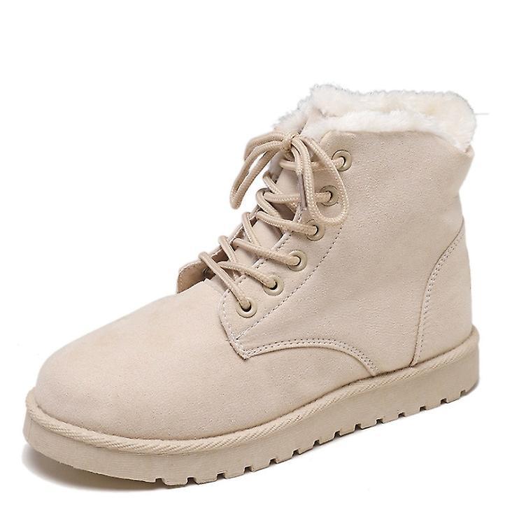 El Contente Women Plus Size Lace Up Suede Ankle Fur Snow Boots Beige 38