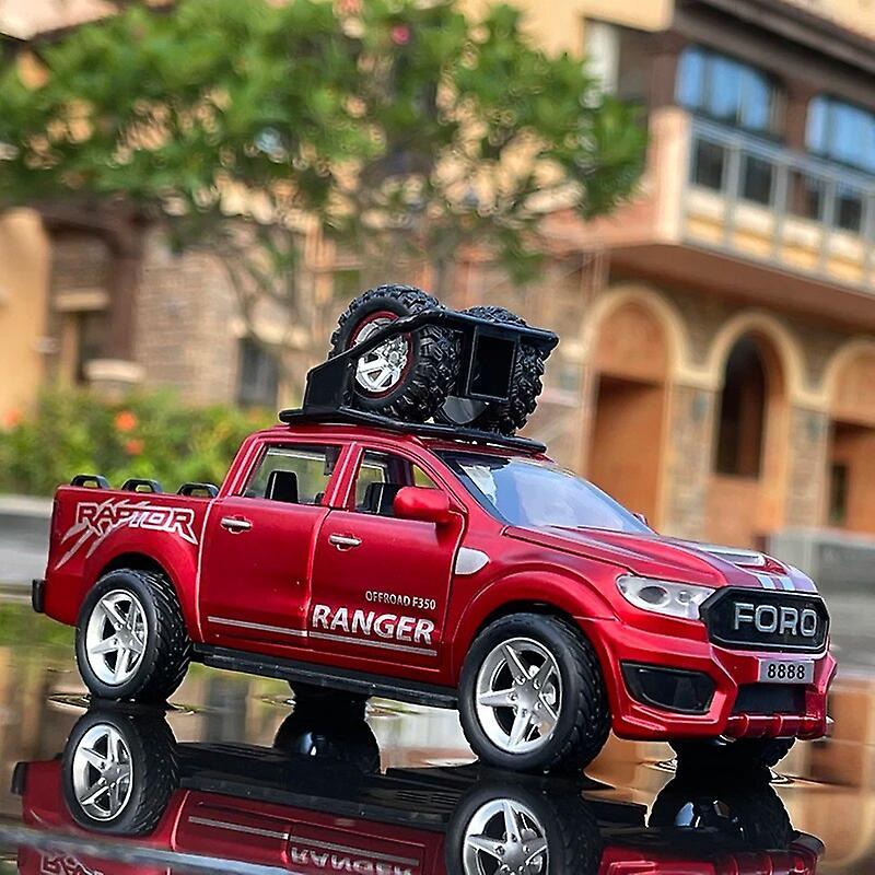 Ninesun 1:32 Ford Raptor F350 Alloy Pickup Car Model Diecast Metal Toy Off-road Vehicles Model Simulation Sound and Light Childrens Gift Red