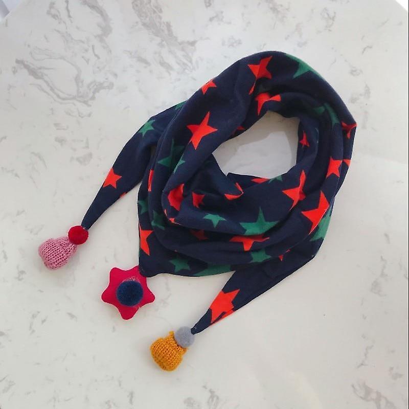 Slowmoose Baby Triangle Bib Scarves - Autumn Winter Shawl, Cotton Neck Collars Warm Kids navy star