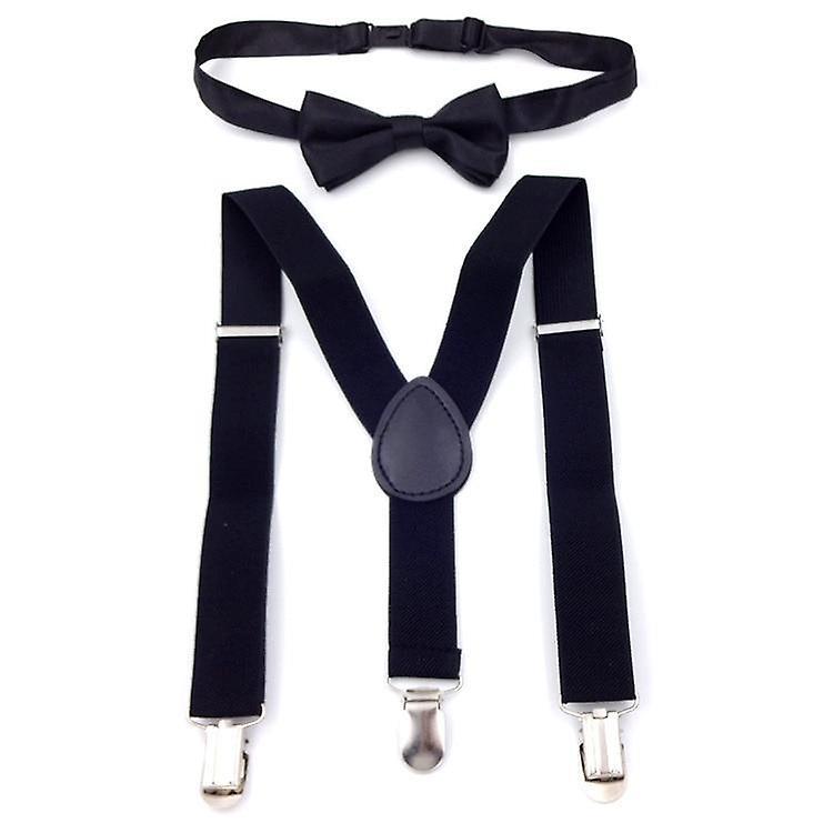 Slowmoose Adjustable And Elasticated Kids Suspenders With Bowtie Bow Tie Set black