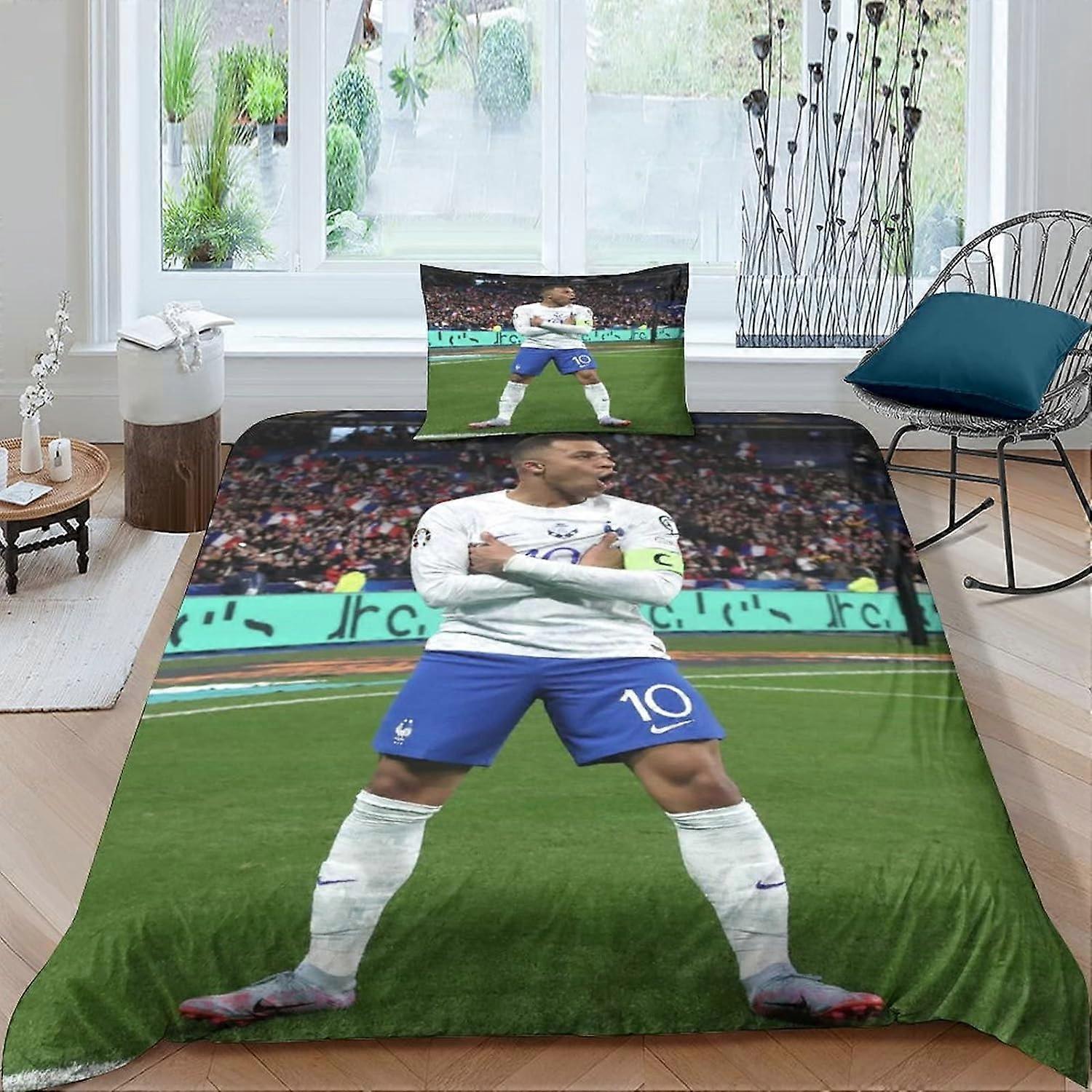 Kerota Kylian Mbapp Captain 3-Piece Single Bedding Set, France Football Star Bed Set, Aesthetic Pattern, 100% Soft and Pleasant Microfiber Single13...