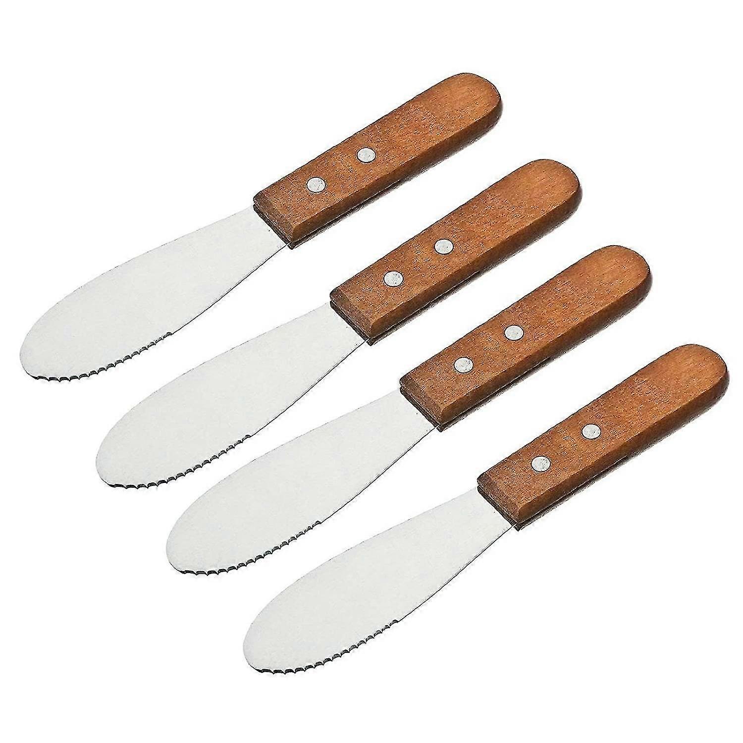 Zhiyi 4 Pack Butter Spreader Knife Standing, Stainless Steel Cheese Spreader Knives with Wood Handle, Butter Knives with Sharp Edge for Easily Cutt...