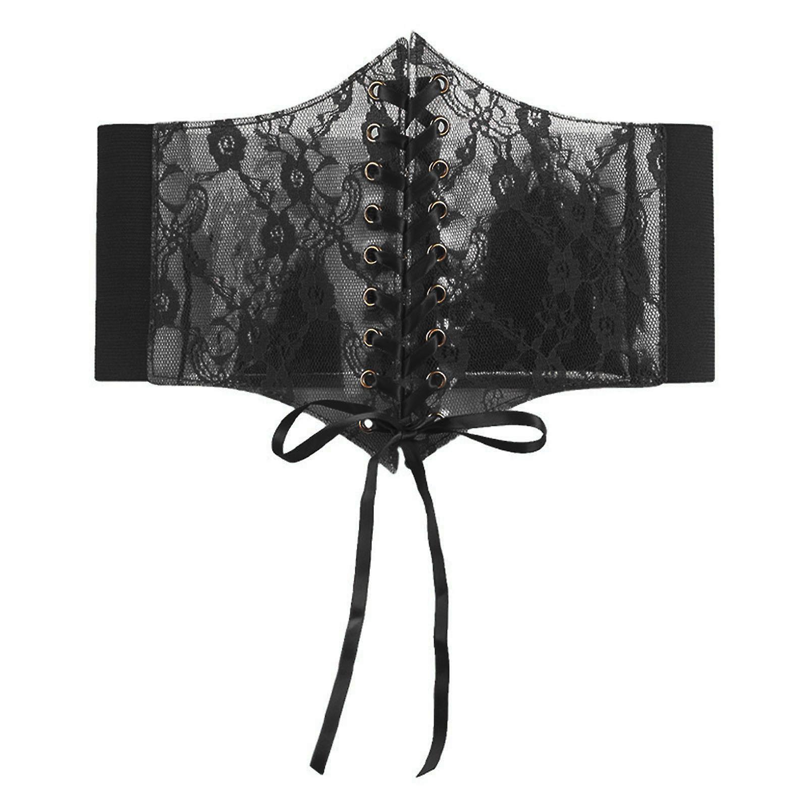 Auleset Women Corset See Through Lace Slimming Tummy Control Gothic Waist Cincher Corset Waistband Black