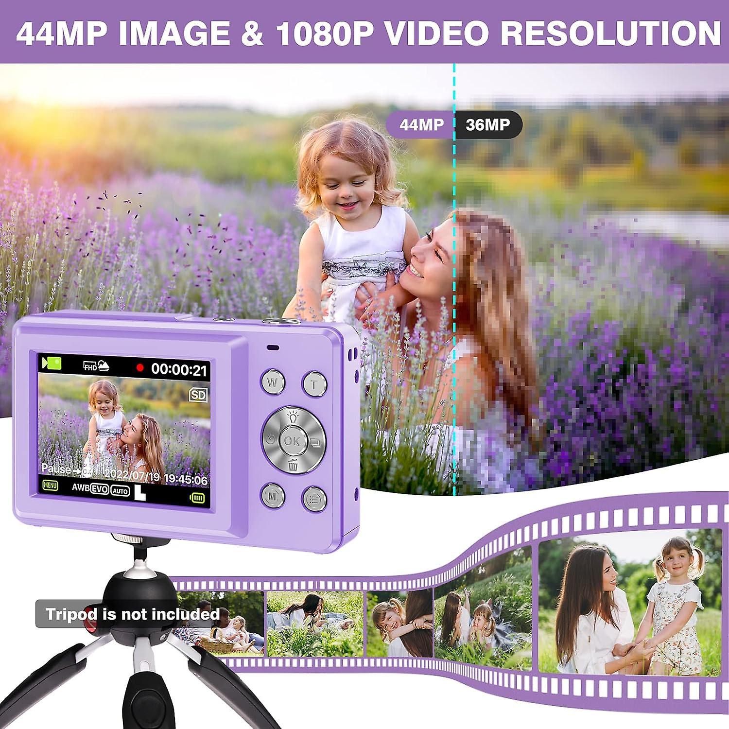 Aichuang Digital Camera, 1080P HD 44MP Kids Digital Camera With 32GB Card Purple+SD