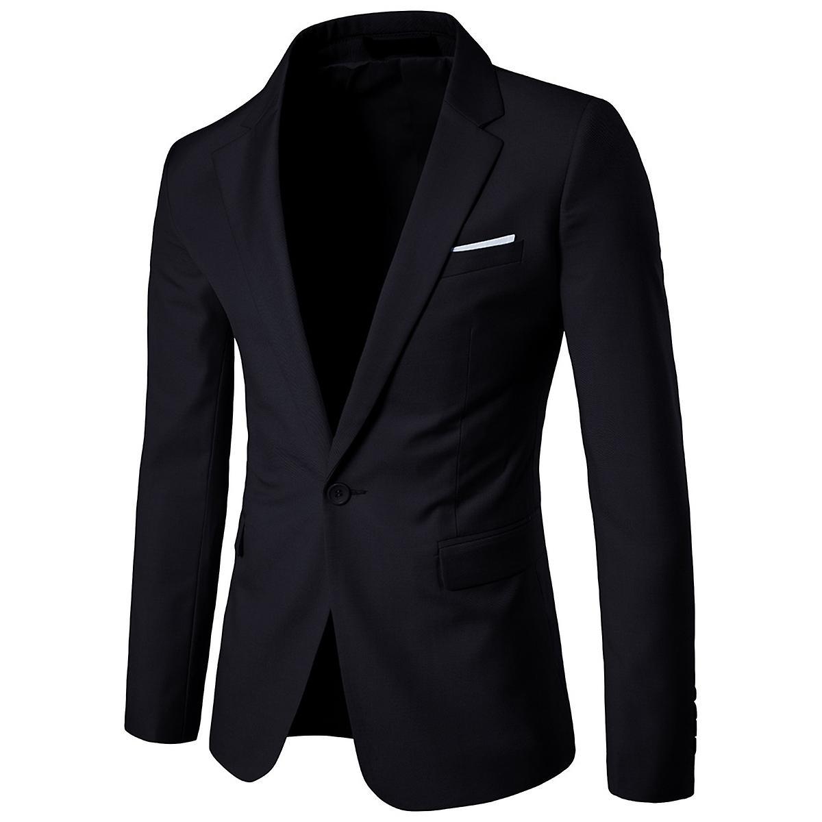 Allthemen Mens Slim fit Blazer Business Wedding Solid Color Suit Jacket Black M