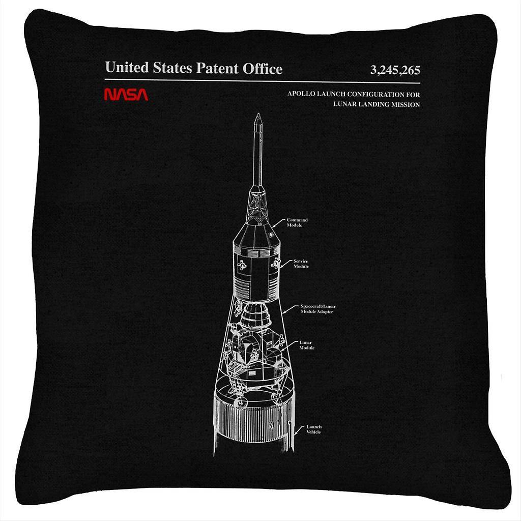 NASA Apollo Launch Lunar Landing Mission Blueprint Cushion Black 40 x 40cm