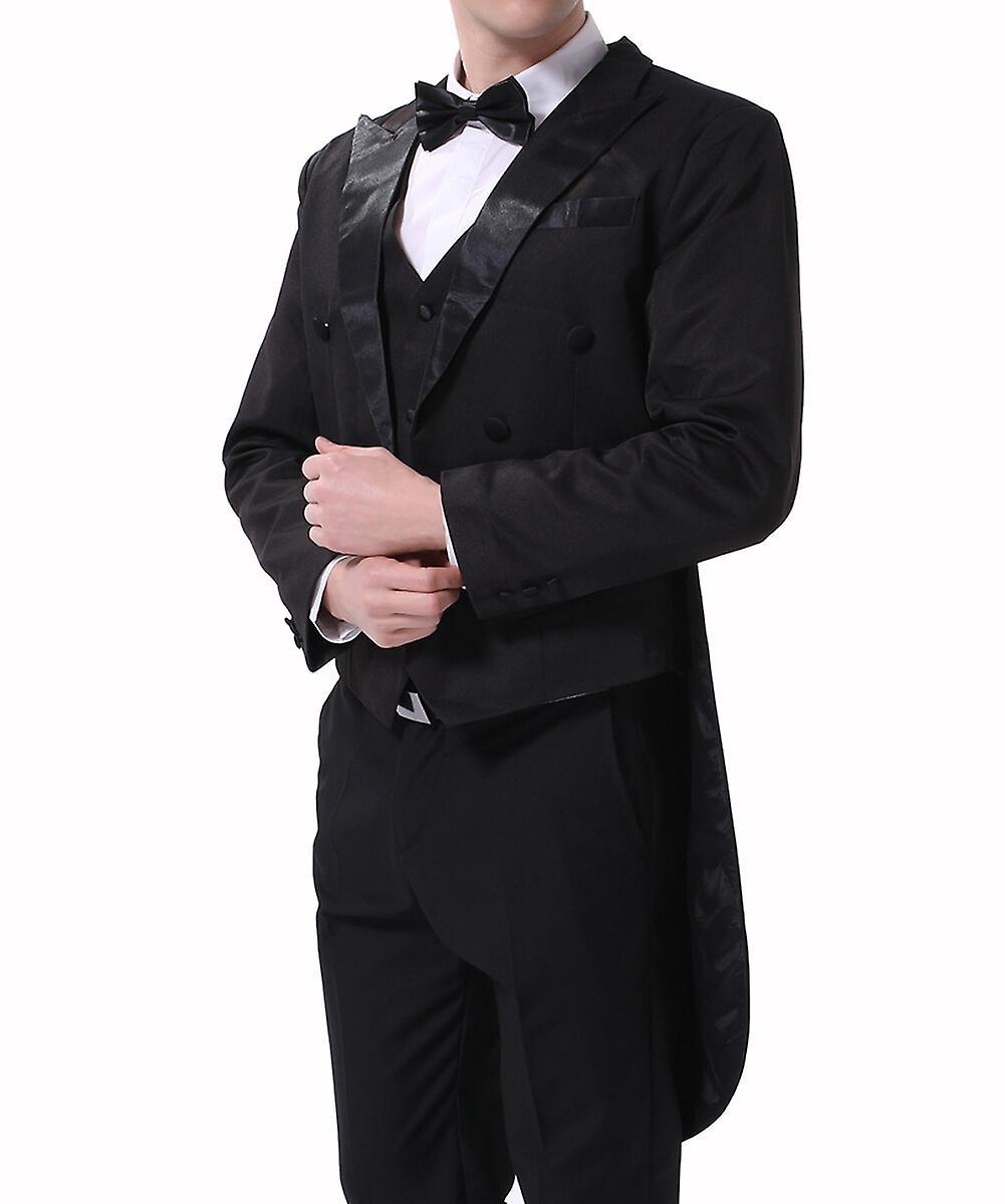 Allthemen Mens 3-Piece Solid Wedding Banquet Slim Fit Tuxedo Suit Black L