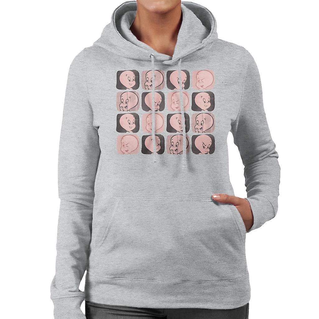 Casper The Friendly Ghost Facial Expressions Pattern Women's Hooded Sweatshirt Heather Grey XX-Large