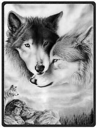 Kerota Soft Fleece Blanket Black and White Wolf, Throw Suitable for Bed or Sofa 50x40in 125x100cm