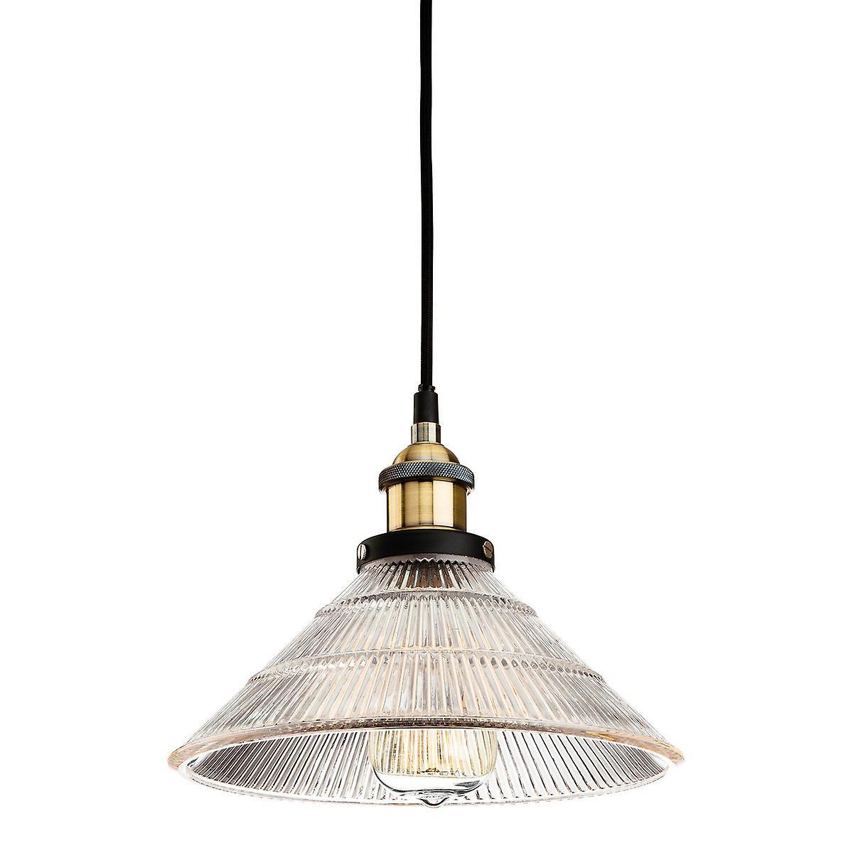 Firstlight Lighting Empire 1 Light Dome Ceiling Pendant Antique Brass, Clear Fluted Glass, E27