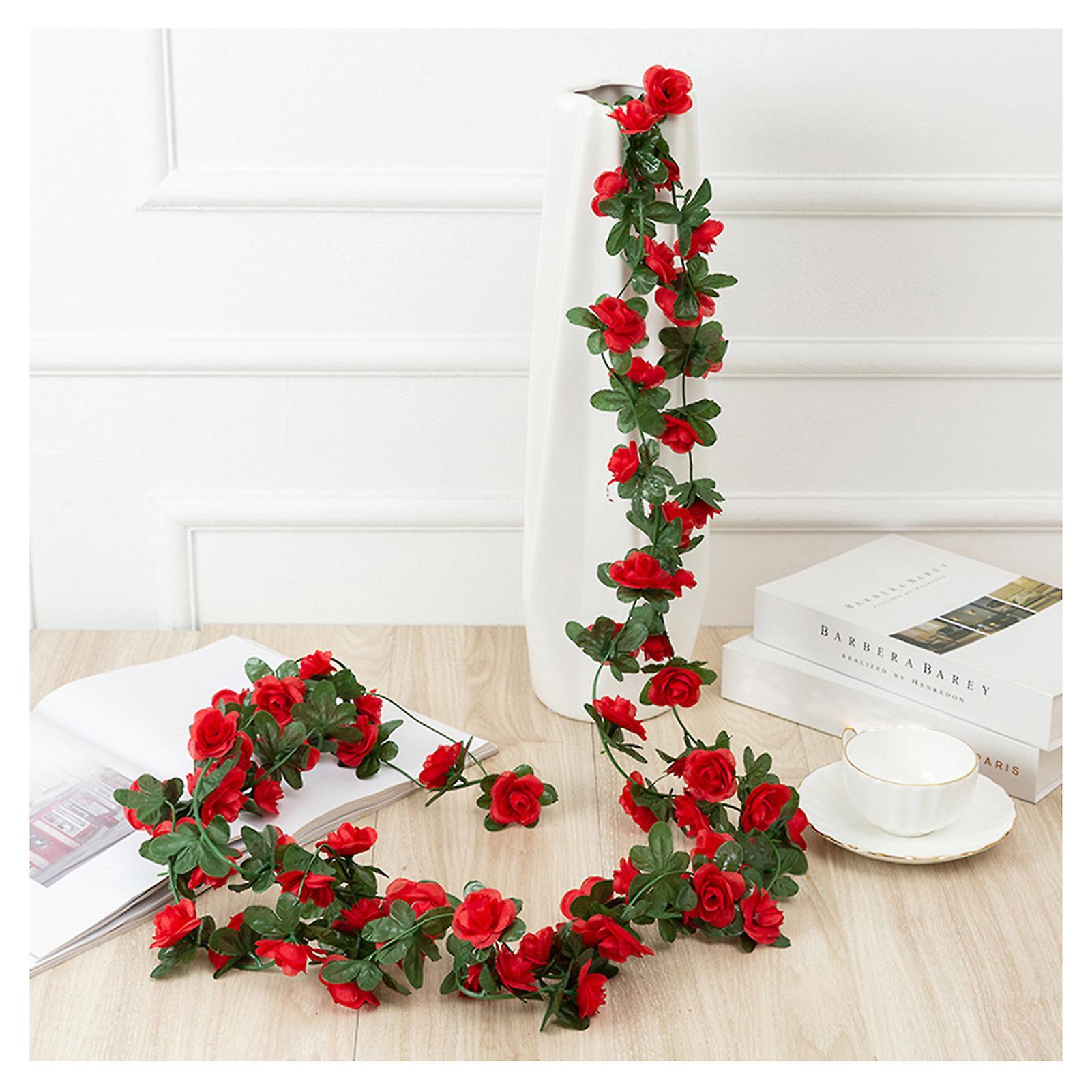 unbrand Hanging Fake Roses Vine Artificial Garland Rose Vine Christmas Garland Artificial Flower For Dining Table Home Party Decor Red Spring Peony