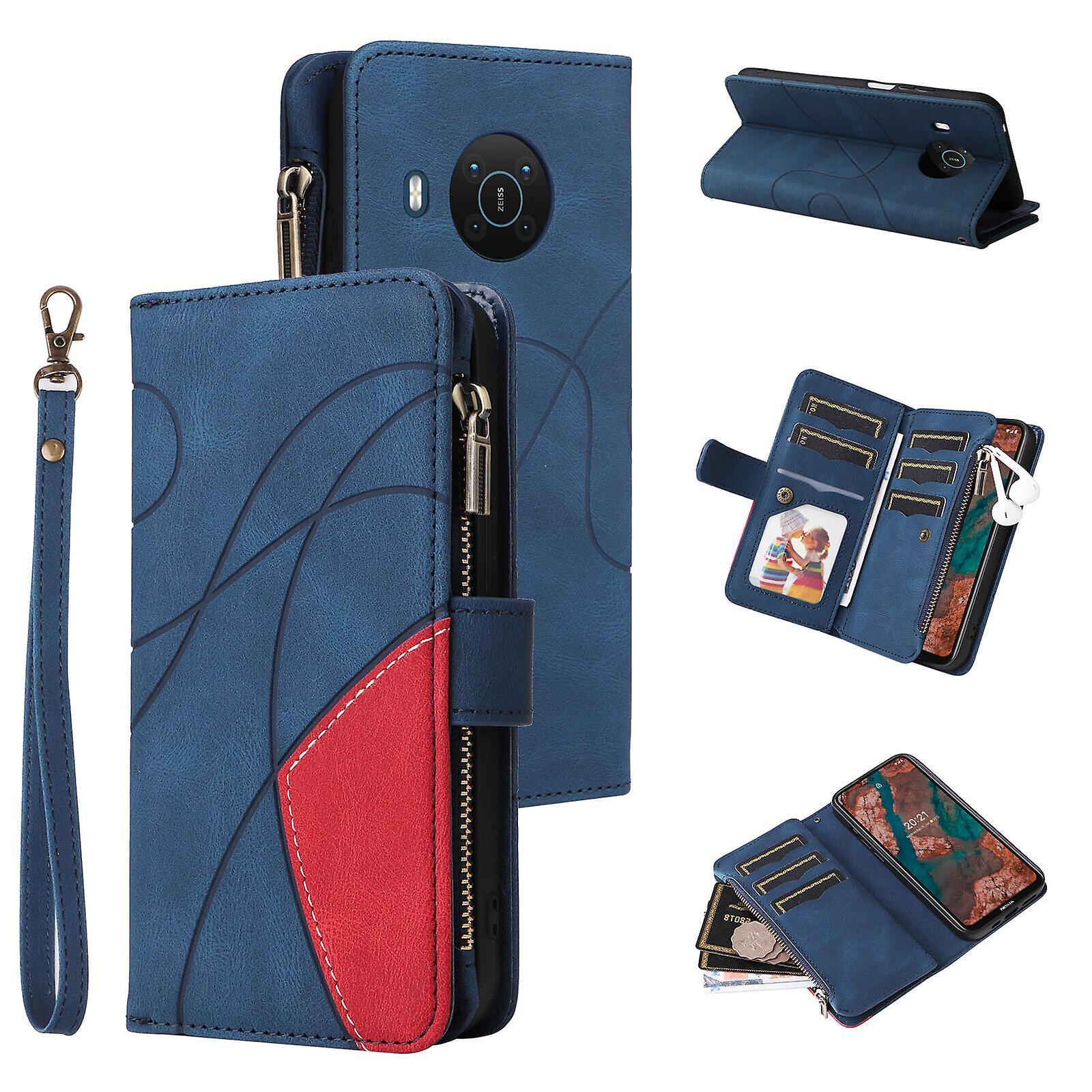 Foxdock Compatible With Nokia X20/ X10 Wallet Case With Card Slots Pu Leather Zipper Flip Folio Cover Blue