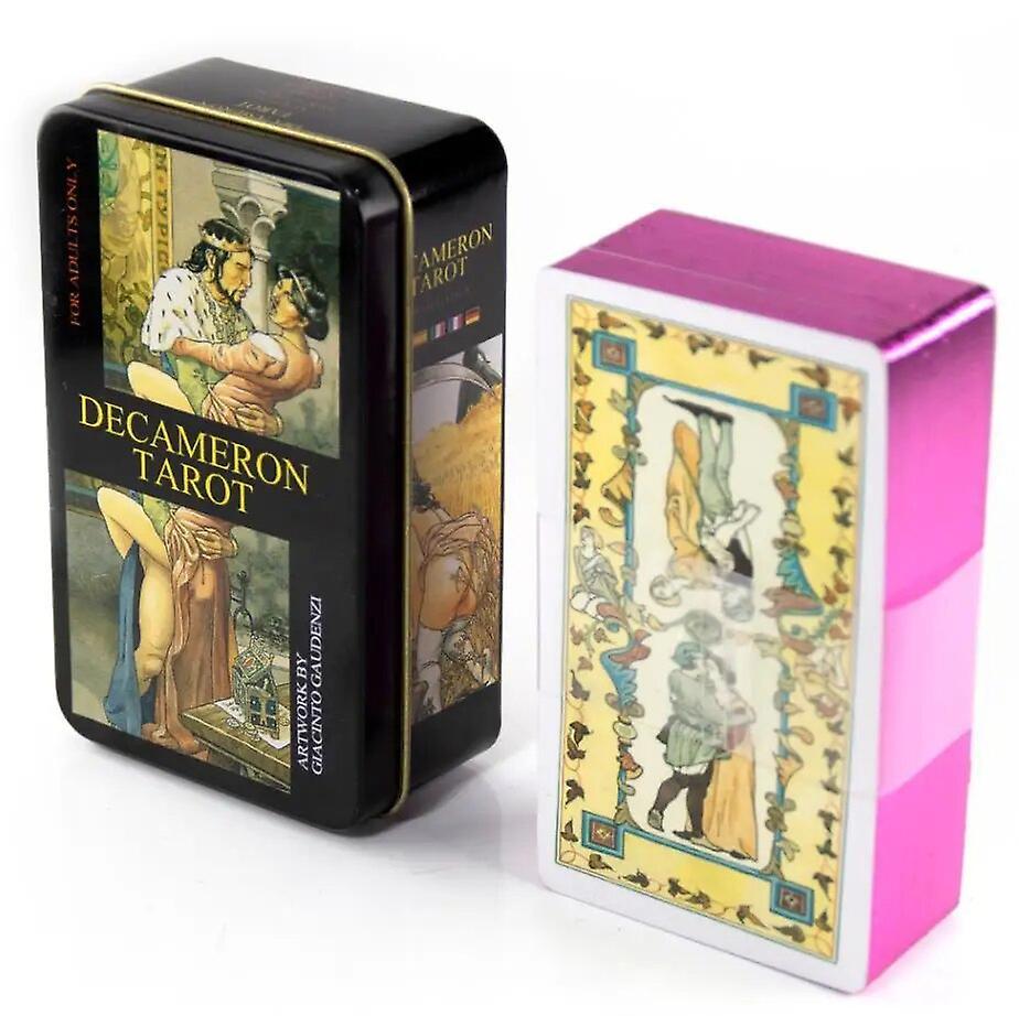 Dlelv High Quality Iron Box Manara Oracle Tarot Cards Black Bronzing Process Playing Cards Gift Mordern Witch Wait Board Game decameron