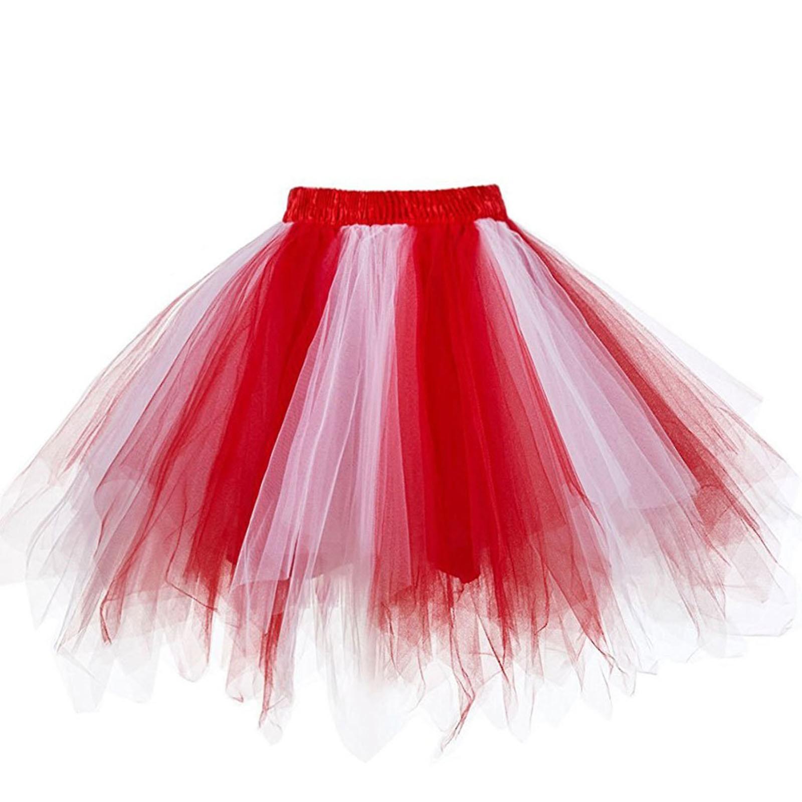 Baodan Tulle Skirt Women Mesh Elastic Tutu Skirt Adult Carnival Dancing Skirt Red M