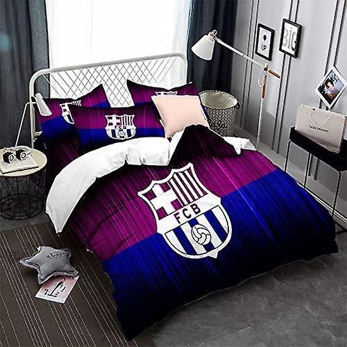 Kerota FC Barcelona Football Team Bedding Set Comfortable Duvet Cover Boy Girl 3 Piece White Black Bedding Set Microfiber Pillowcase ) Single135x200cm